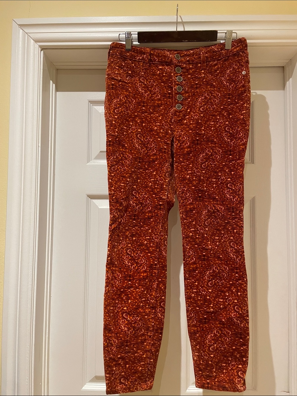 Pilcro Anthropology High Rise Paisley Corduroy Skinny Jeans Sz 30 Boho 70s